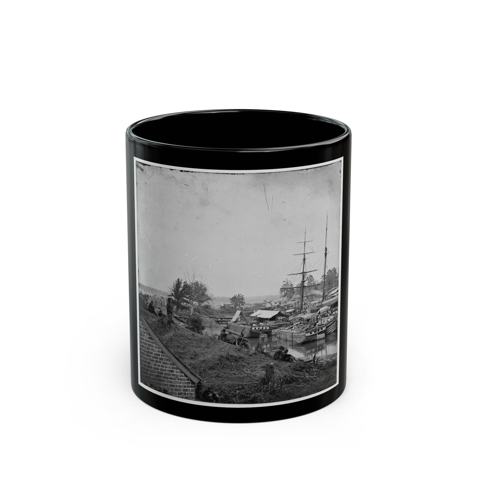 White House Landing, Va. Supply Vessels At Anchor (U.S. Civil War) Black Coffee Mug-11oz-The Sticker Space