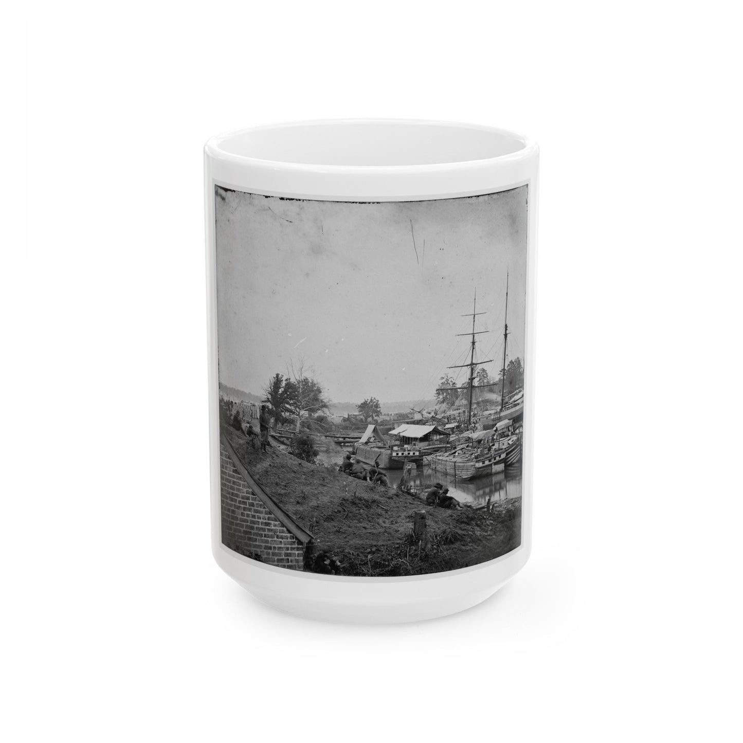 White House Landing, Va. Supply Vessels At Anchor (U.S. Civil War) White Coffee Mug-15oz-The Sticker Space