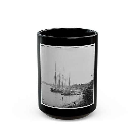 White House Landing, Va. View Down River, With Supply Vessels (U.S. Civil War) Black Coffee Mug-15oz-The Sticker Space