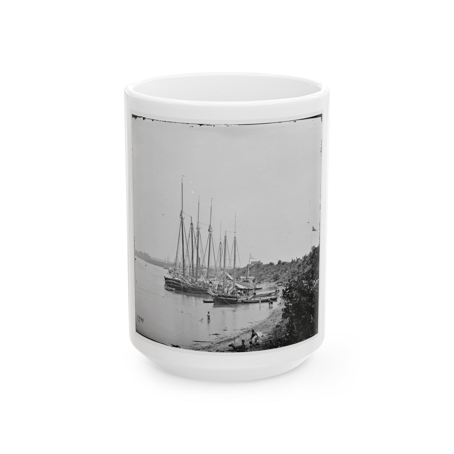 White House Landing, Va. View Down River, With Supply Vessels (U.S. Civil War) White Coffee Mug-15oz-The Sticker Space