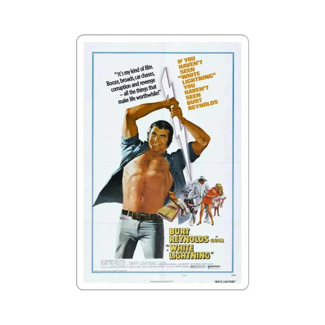 White Lightning 1973 Movie Poster - STICKER Vinyl Kiss-Cut Decal 4 Inch White - The Sticker Space