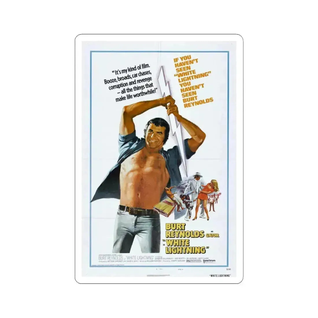 White Lightning 1973 Movie Poster - STICKER Vinyl Kiss-Cut Decal 6 Inch White - The Sticker Space