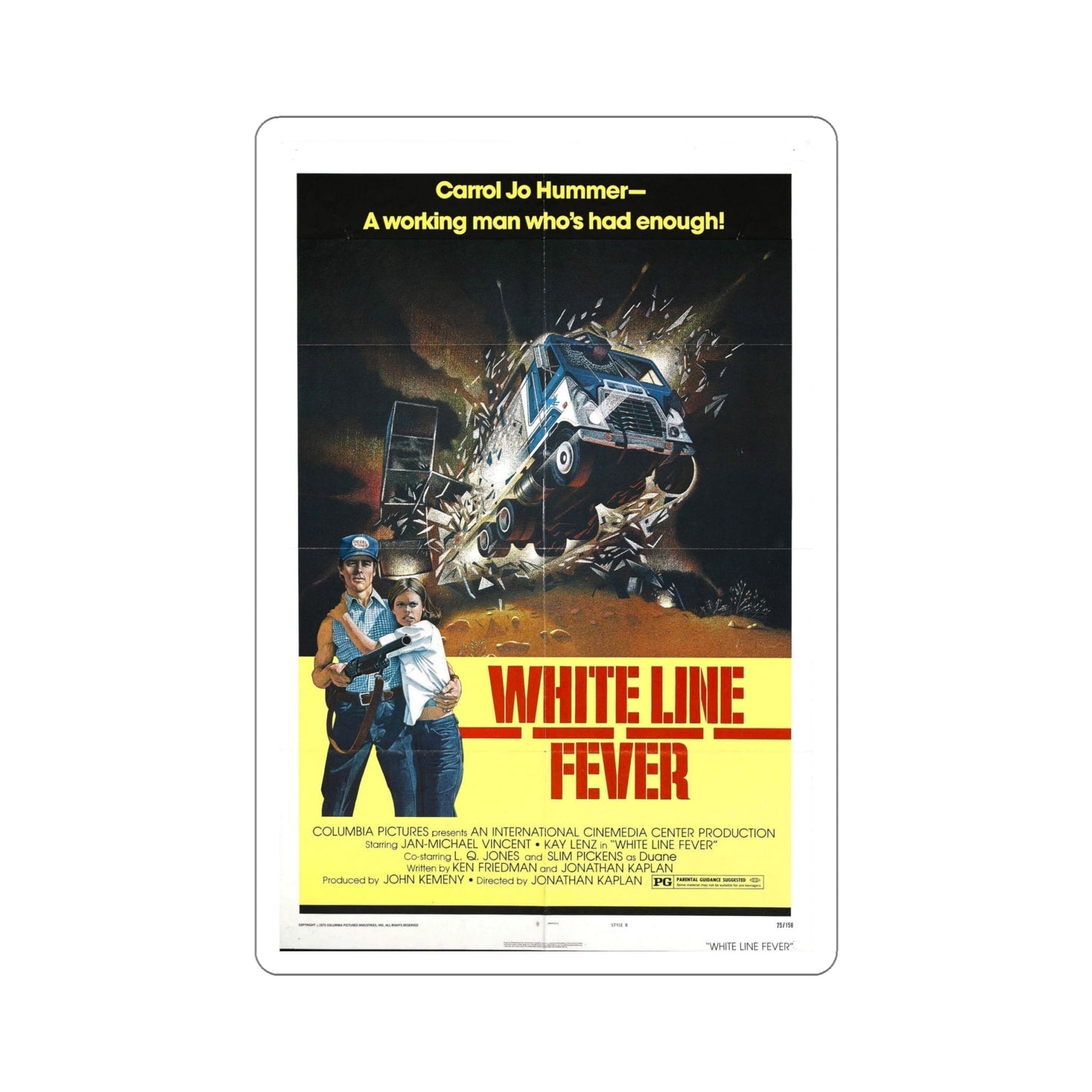 White Line Fever 1975 Movie Poster STICKER Vinyl Die-Cut Decal-6 Inch-The Sticker Space
