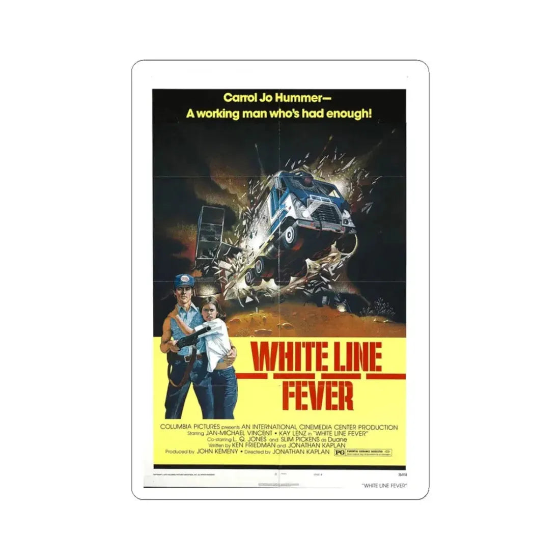 White Line Fever 1975 Movie Poster - STICKER Vinyl Kiss-Cut Decal 3 Inch White - The Sticker Space