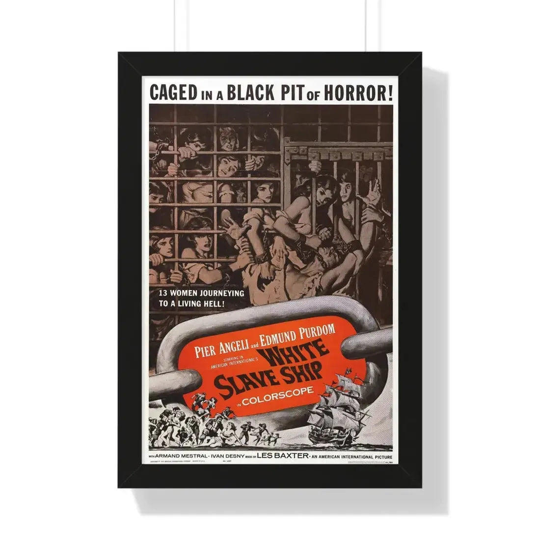 WHITE SLAVE SHIP 1961 - Framed Movie Poster 16″ x 24″ Black - The Sticker Space