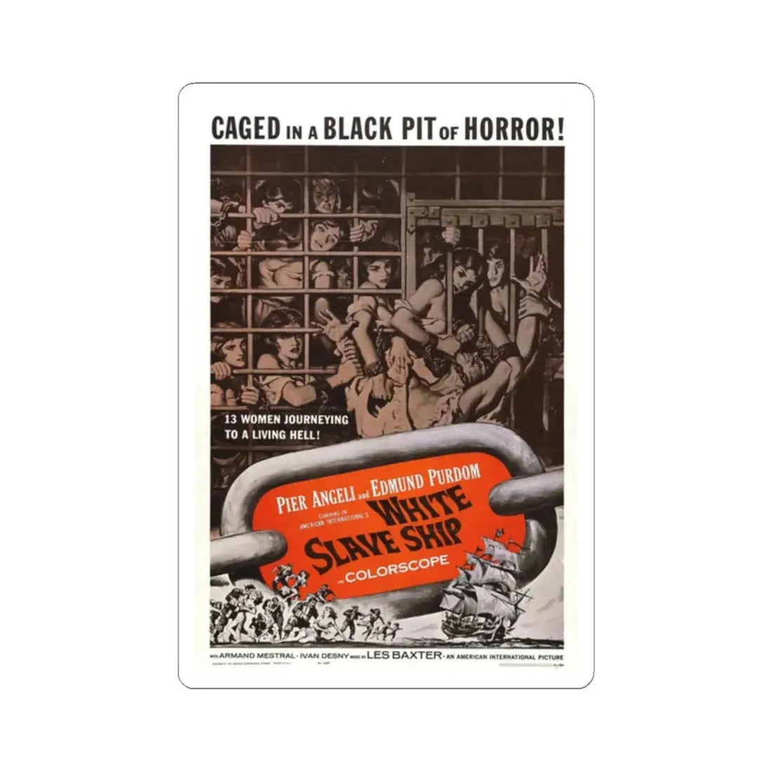 WHITE SLAVE SHIP 1961 Movie Poster - STICKER Vinyl Kiss-Cut Decal 2 Inch White - The Sticker Space