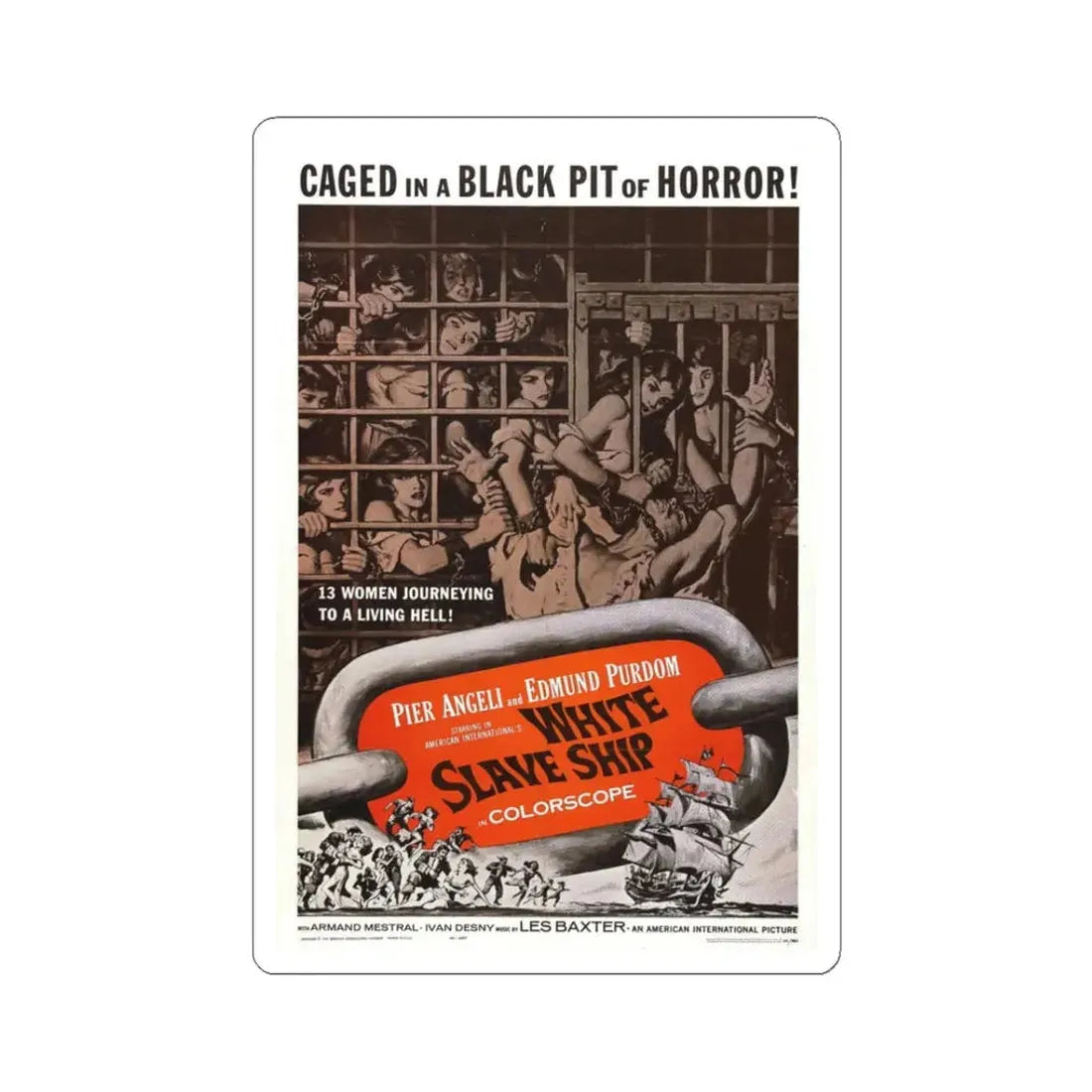 WHITE SLAVE SHIP 1961 Movie Poster - STICKER Vinyl Kiss-Cut Decal 3 Inch White - The Sticker Space
