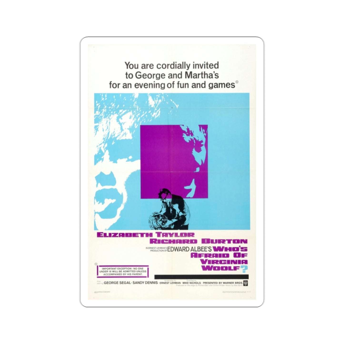 Who's Afraid of Virginia Woolf 1966 Movie Poster STICKER Vinyl Die-Cut Decal-2 Inch-The Sticker Space