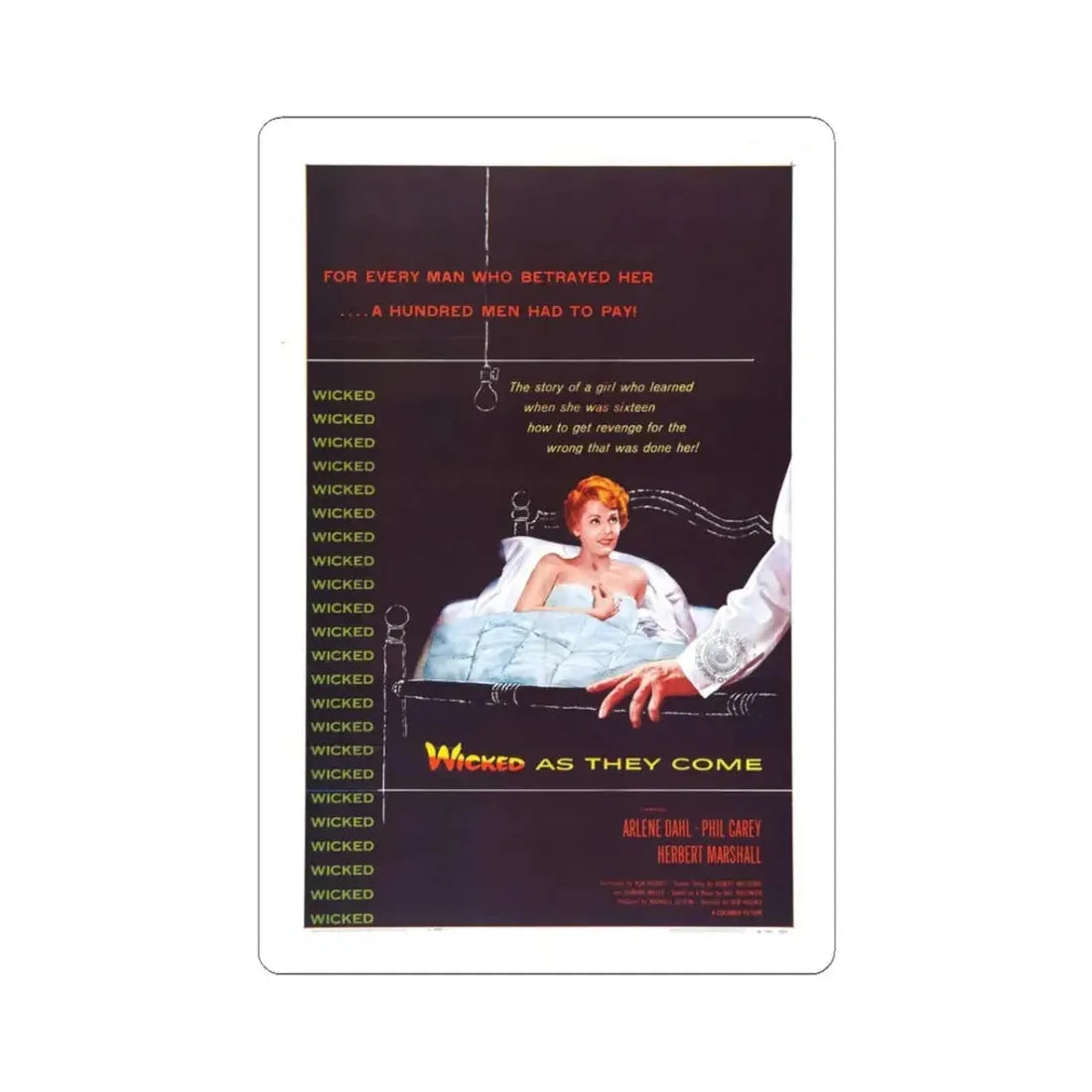 WICKED AS THEY COME 1956 Movie Poster - STICKER Vinyl Kiss-Cut Decal 3 Inch White - The Sticker Space