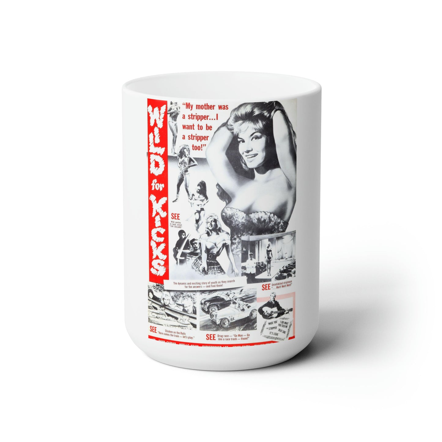 WILD FOR KICKS 1960 Movie Poster - White Coffee Cup 15oz-15oz-The Sticker Space