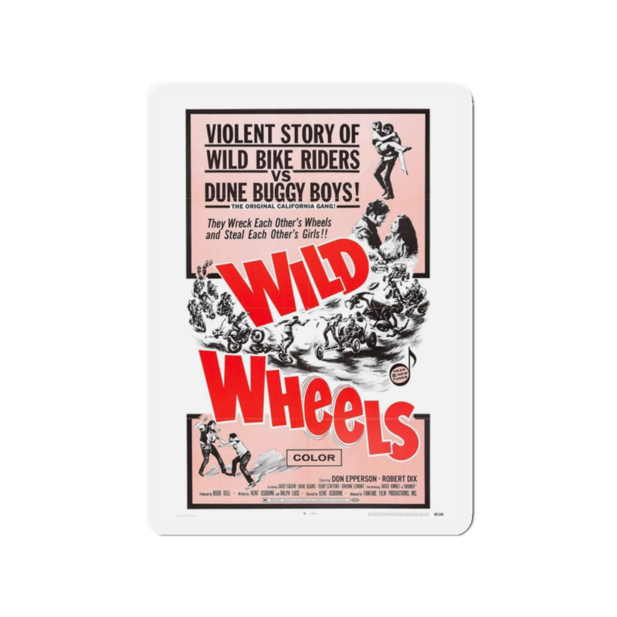 WILD WHEELS 1969 Movie Poster - Refrigerator Magnet-2" x 2"-The Sticker Space