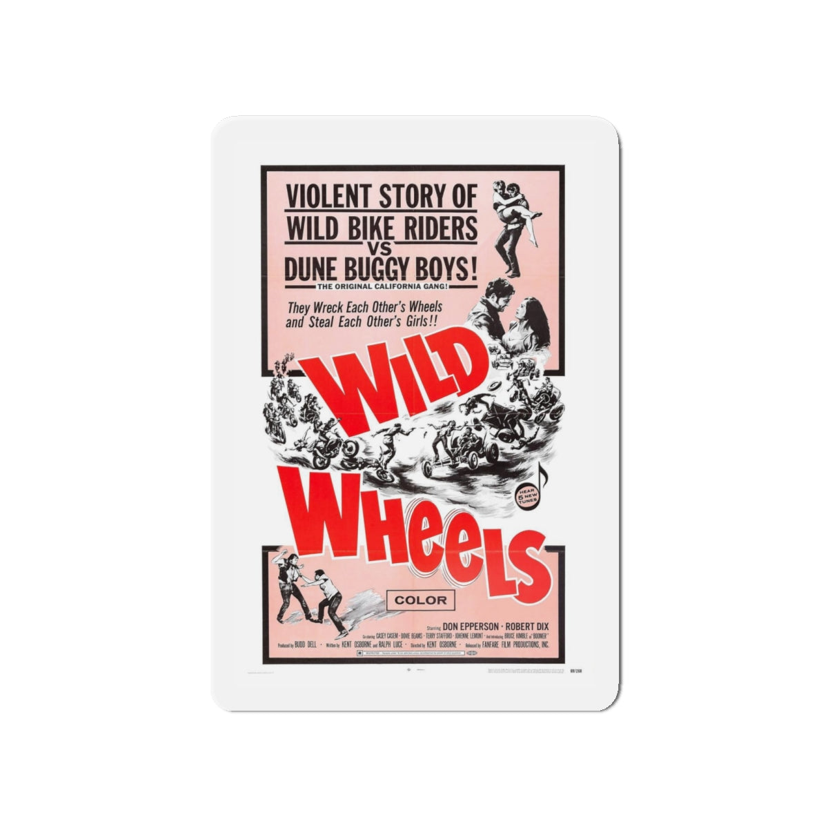 WILD WHEELS 1969 Movie Poster - Refrigerator Magnet-4" x 4"-The Sticker Space