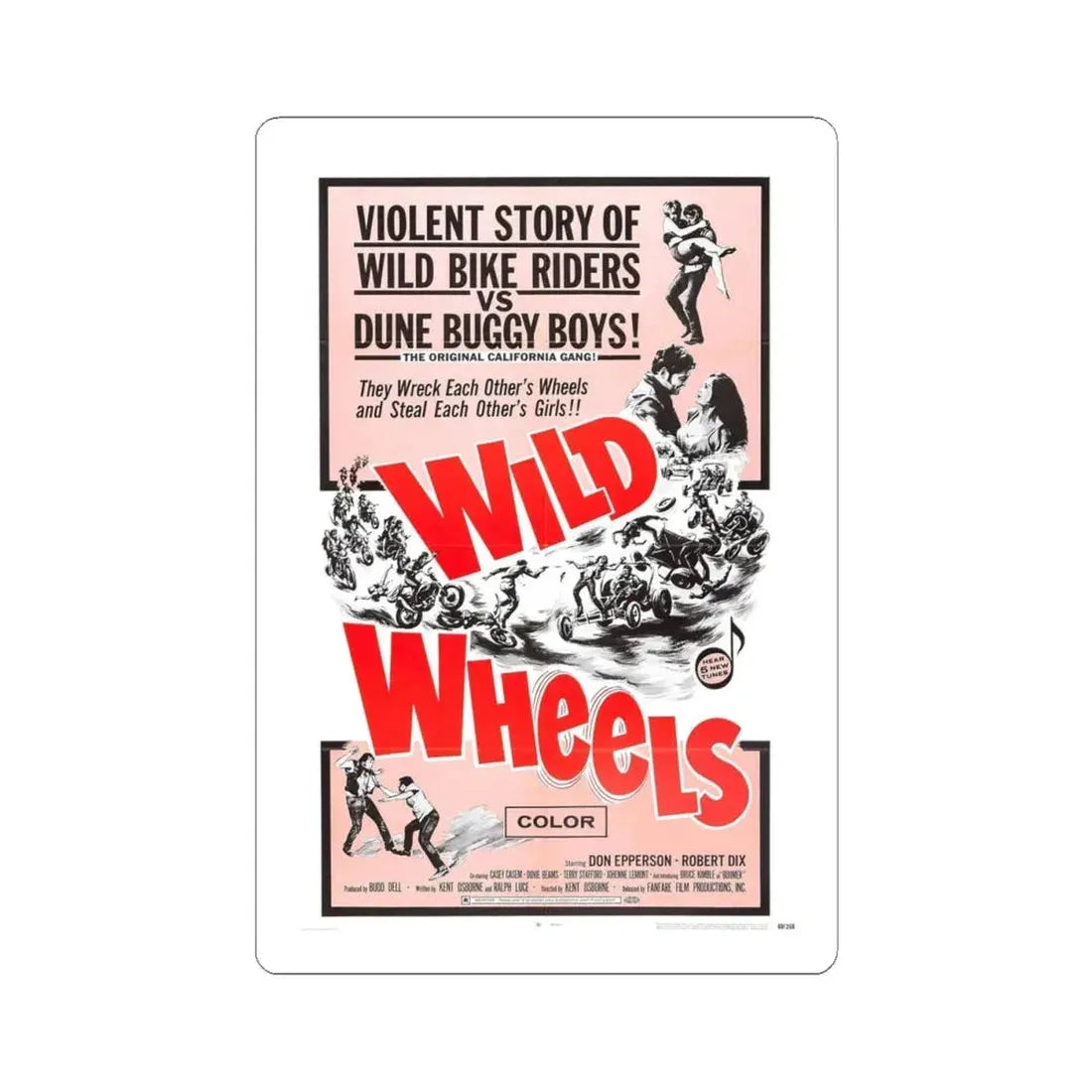 WILD WHEELS 1969 Movie Poster - STICKER Vinyl Kiss-Cut Decal 4 Inch White - The Sticker Space