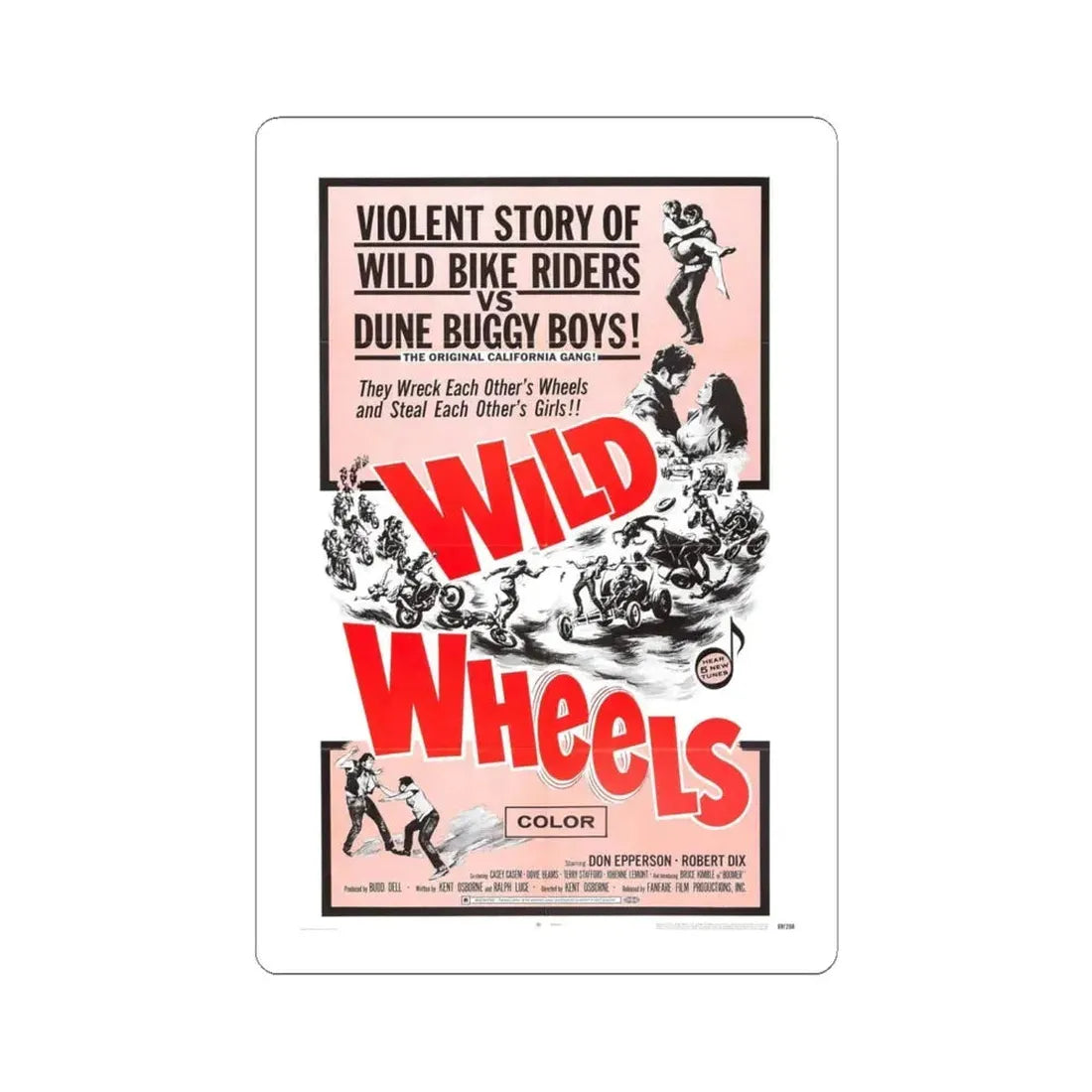 WILD WHEELS 1969 Movie Poster - STICKER Vinyl Kiss-Cut Decal 6 Inch White - The Sticker Space