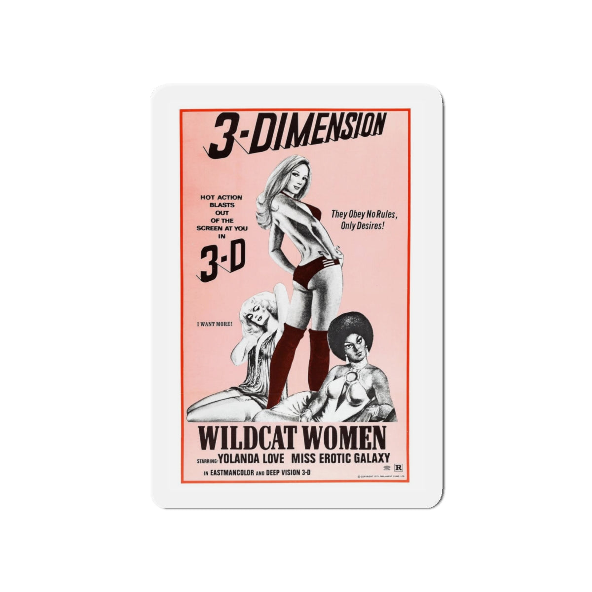 WILDCAT WOMEN (BLACK LOLITA) 1975 Movie Poster - Refrigerator Magnet-4" x 4"-The Sticker Space