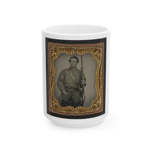 William Jenkins, North Carolina Soldier, In Artillery Uniform, With Percussion Musket Converted From A Flintlock Musket (U.S. Civil War) White Coffee Mug-15oz-The Sticker Space