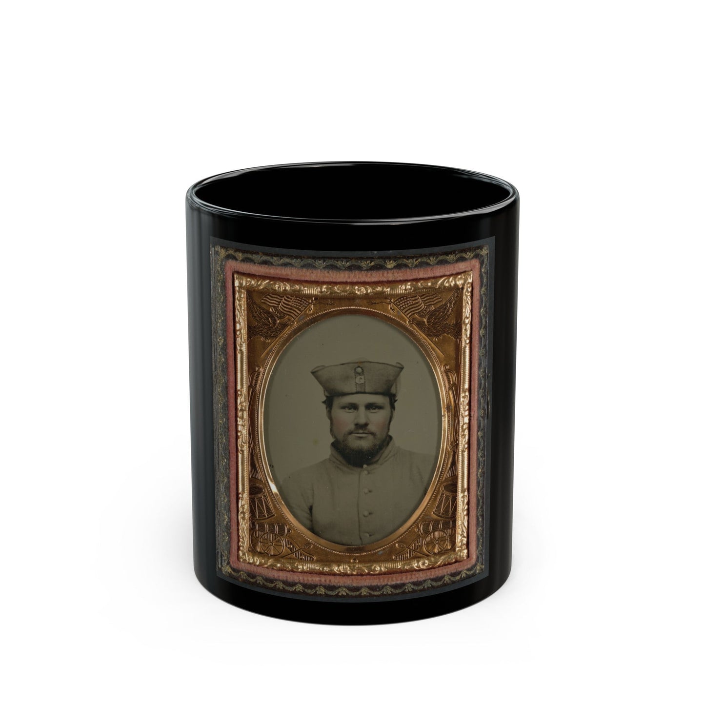 William W. Smith Of Company G And Company K, 4th Massachusetts Infantry Regiment In Uniform And Tricorn Hat (U.S. Civil War) Black Coffee Mug-11oz-The Sticker Space