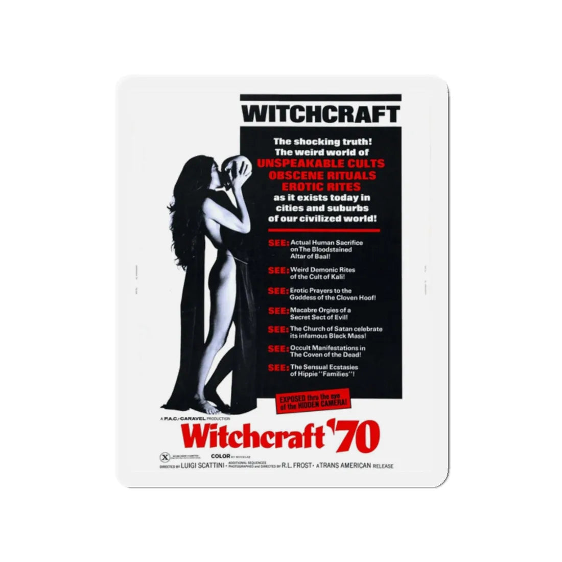 WITCHCRAFT 1970 Movie Poster - Refrigerator Magnet 2 Inch - The Sticker Space