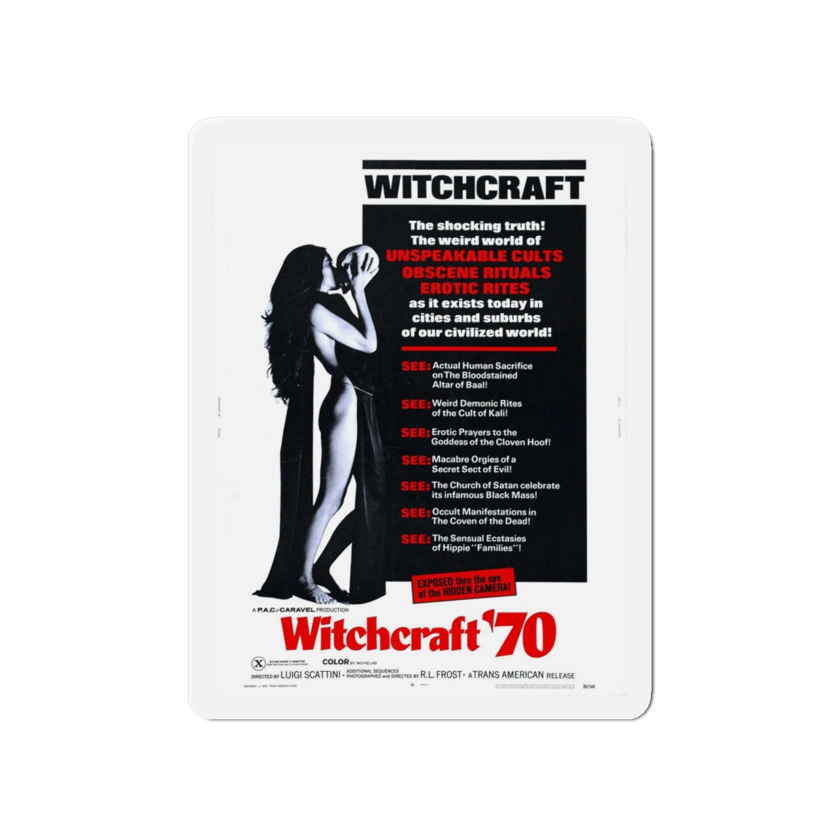 WITCHCRAFT 1970 Movie Poster - Refrigerator Magnet-4" x 4"-The Sticker Space