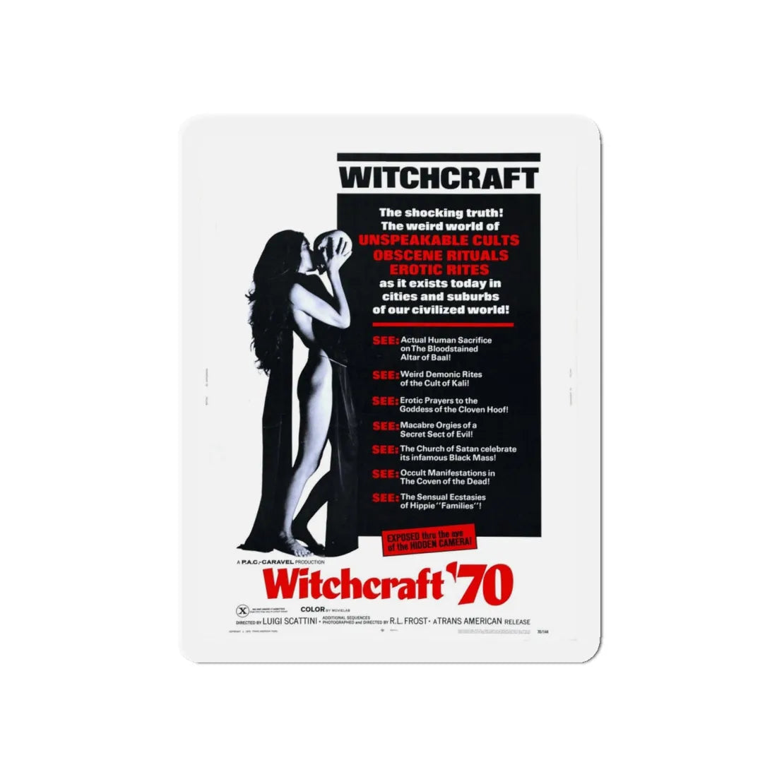 WITCHCRAFT 1970 Movie Poster - Refrigerator Magnet 5 Inch - The Sticker Space