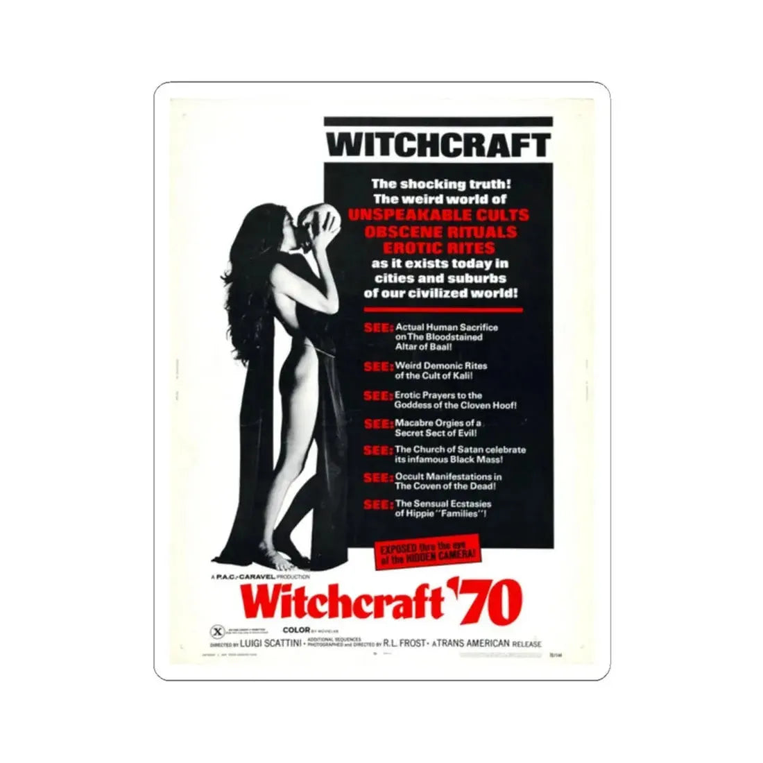 Witchcraft 70 1970 Movie Poster - STICKER Vinyl Kiss-Cut Decal 2 Inch White - The Sticker Space