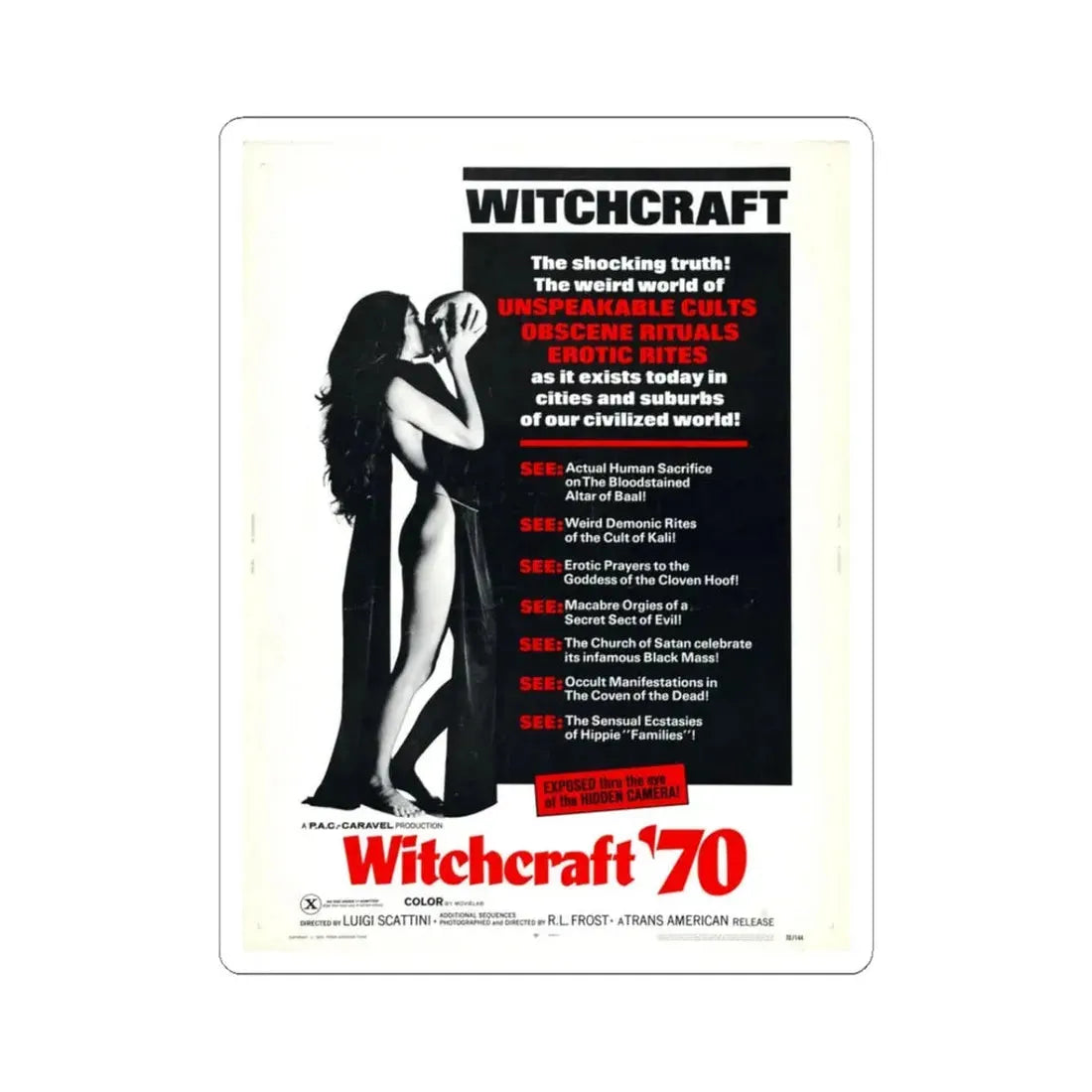 Witchcraft 70 1970 Movie Poster - STICKER Vinyl Kiss-Cut Decal 3 Inch White - The Sticker Space