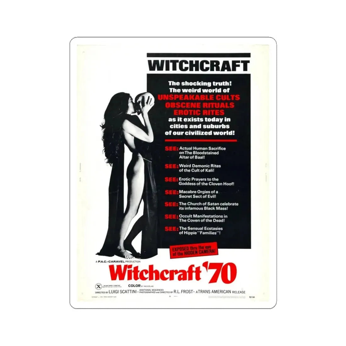 Witchcraft 70 1970 Movie Poster - STICKER Vinyl Kiss-Cut Decal 4 Inch White - The Sticker Space