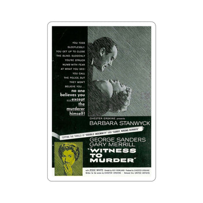 Witness to Murder 1954 Movie Poster STICKER Vinyl Die-Cut Decal-3 Inch-The Sticker Space