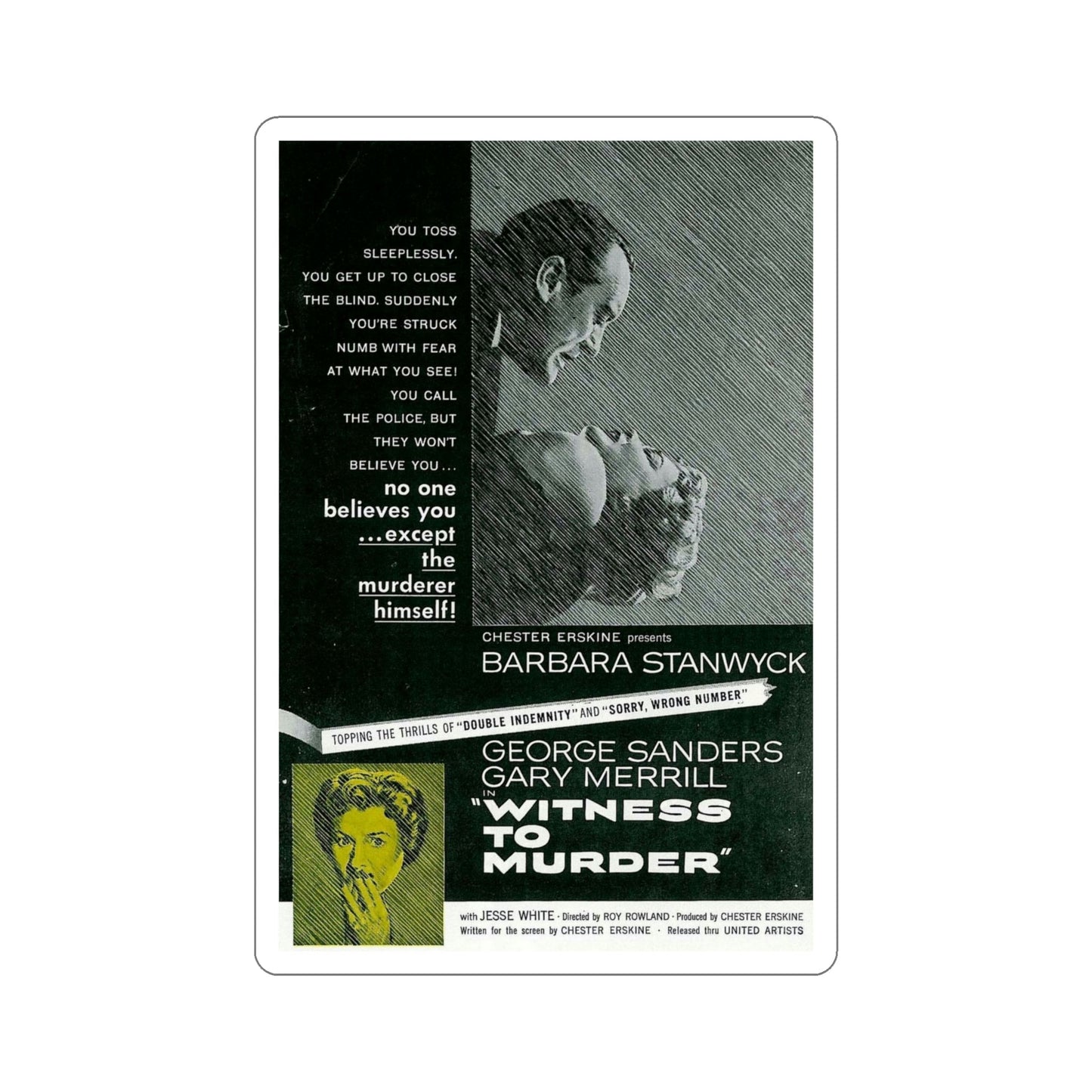 Witness to Murder 1954 Movie Poster STICKER Vinyl Die-Cut Decal-5 Inch-The Sticker Space