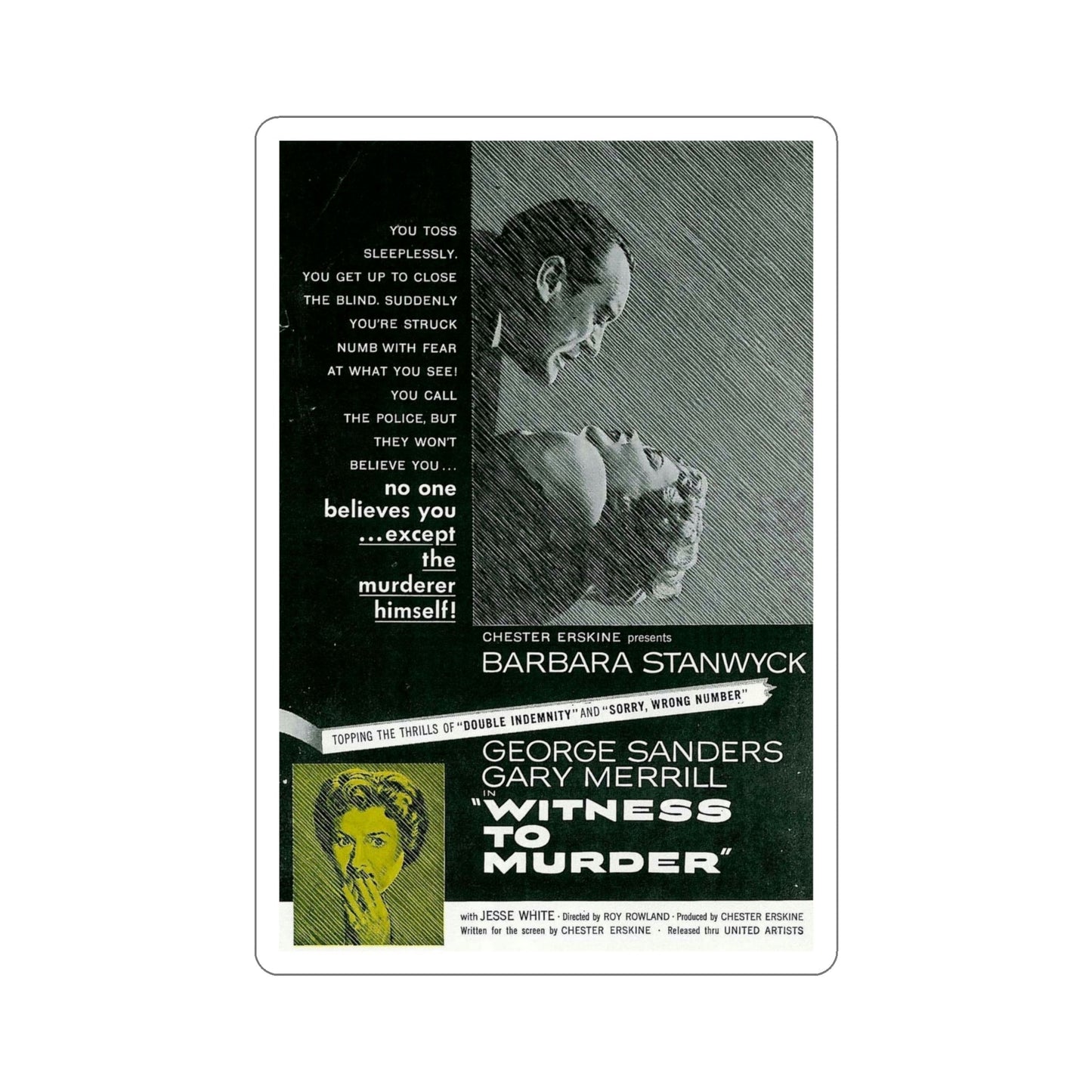 Witness to Murder 1954 Movie Poster STICKER Vinyl Die-Cut Decal-6 Inch-The Sticker Space