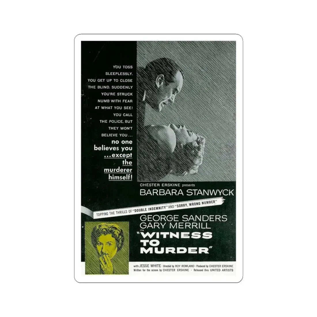 Witness to Murder 1954 Movie Poster - STICKER Vinyl Kiss-Cut Decal 4 Inch White - The Sticker Space