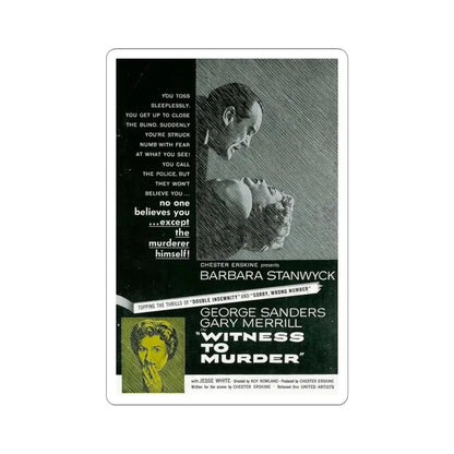 Witness to Murder 1954 Movie Poster - STICKER Vinyl Kiss-Cut Decal 4 Inch White - The Sticker Space