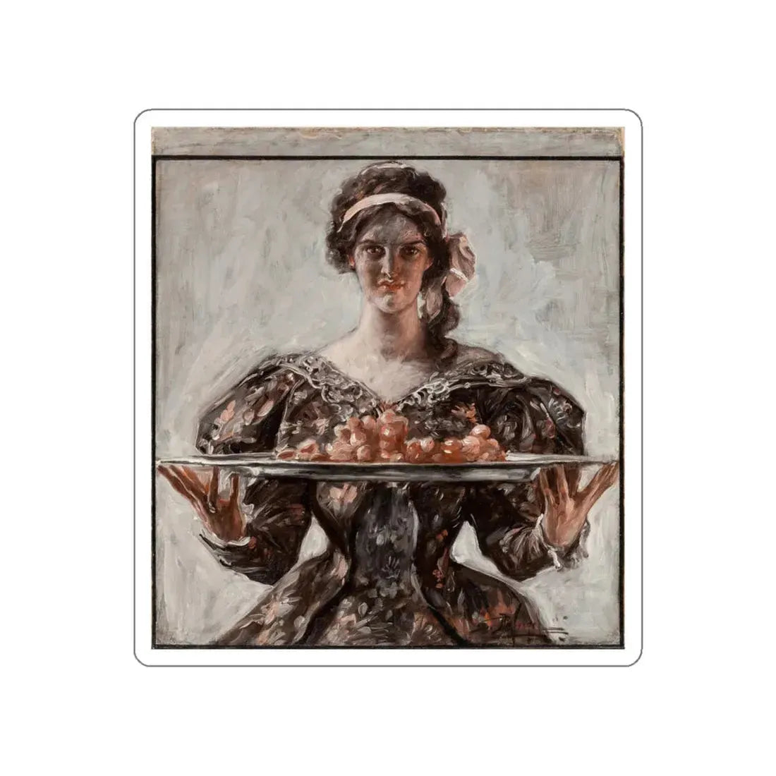 Woman Presenting Holiday Platter, The Saturday Evening Post cover, November 17, 1906 (Magazine Illustration) STICKER Vinyl Die-Cut Decal White Die-Cut 6 Inch - The Sticker Space