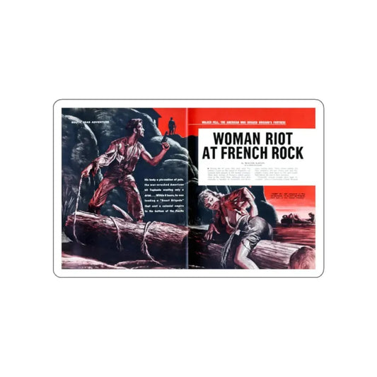Woman Riot At French Rock, Male magazine, April 1960 (Magazine Illustration) STICKER Vinyl Die-Cut Decal White Die-Cut 2 Inch - The Sticker Space