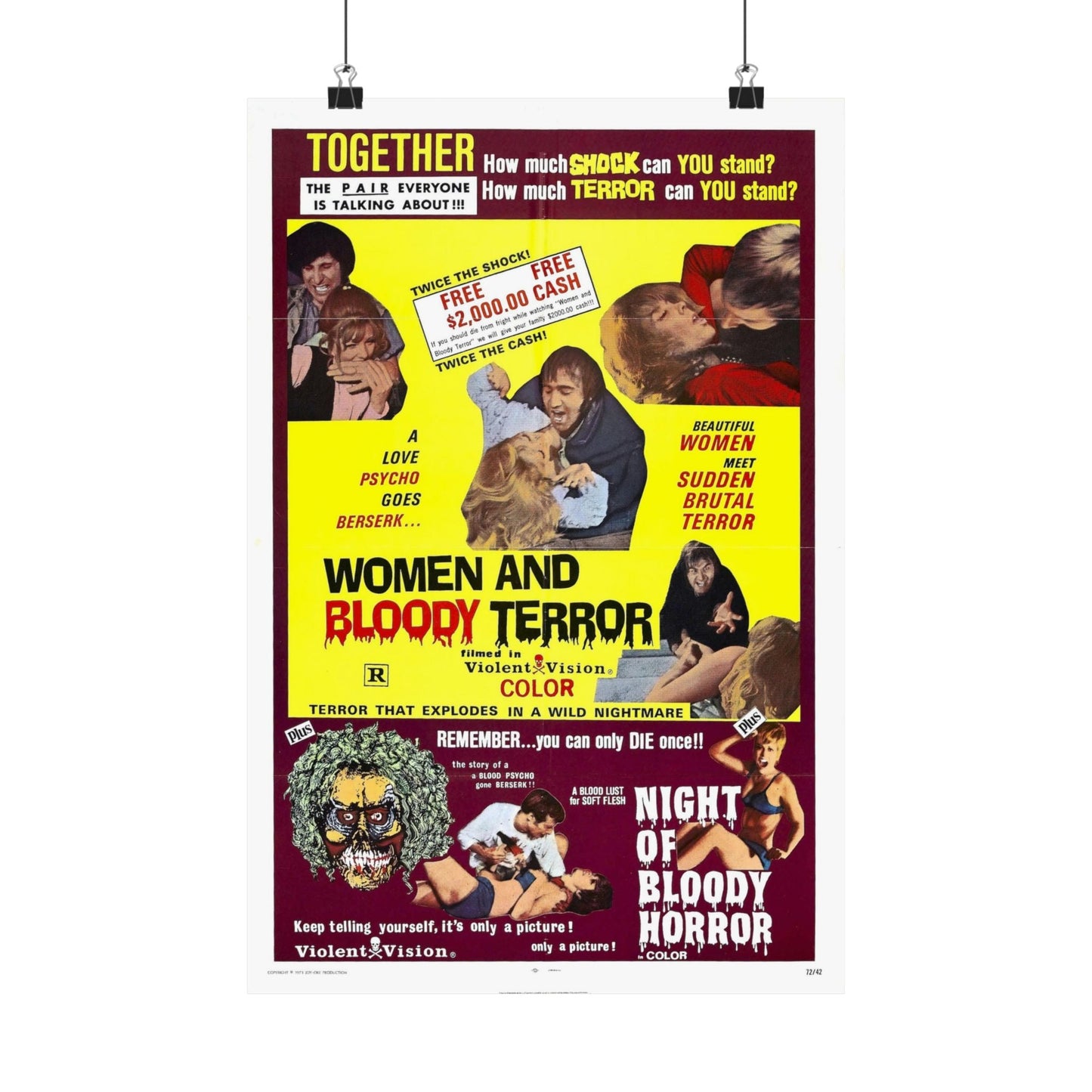 WOMEN AND BLOODY TERROR + NIGHT OF BLOODY HORROR 1970 - Paper Movie Poster-12″ x 18″-The Sticker Space