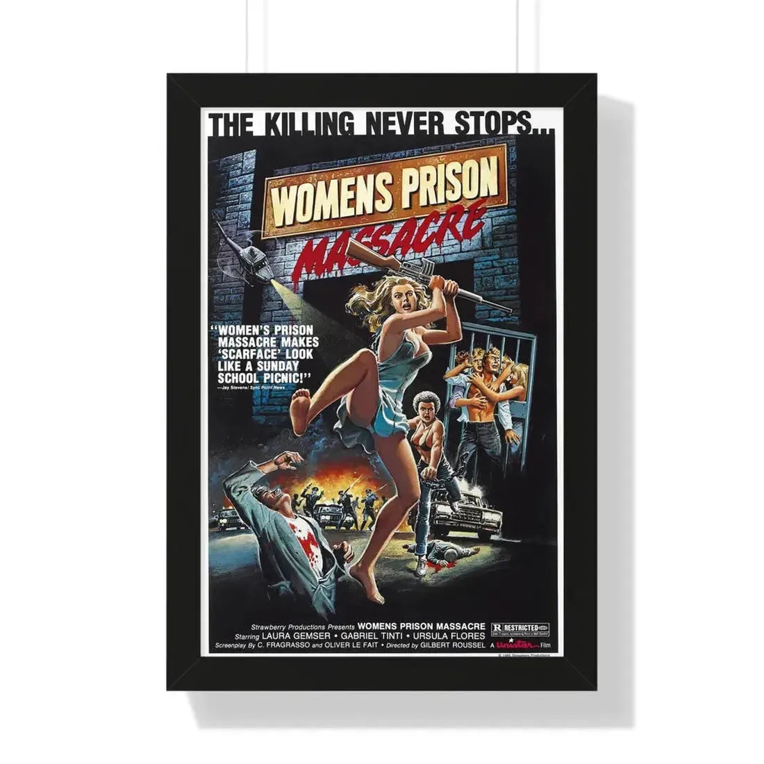 WOMEN'S PRISON MASSACRE 1983 - Framed Movie Poster 16″ x 24″ Black - The Sticker Space