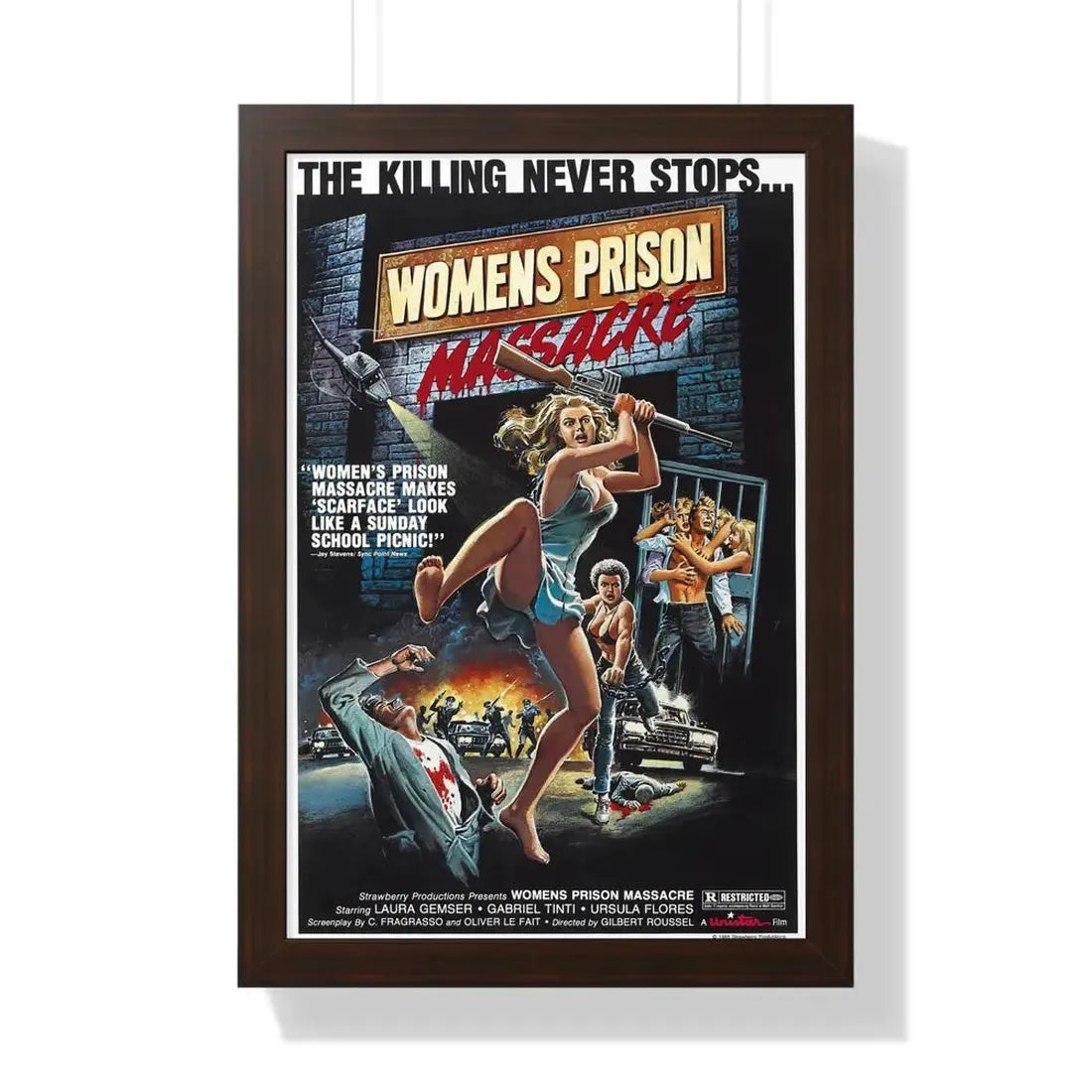 WOMEN'S PRISON MASSACRE 1983 - Framed Movie Poster 16″ x 24″ Walnut - The Sticker Space