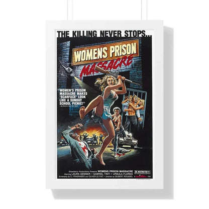 WOMEN'S PRISON MASSACRE 1983 - Framed Movie Poster 16″ x 24″ White - The Sticker Space