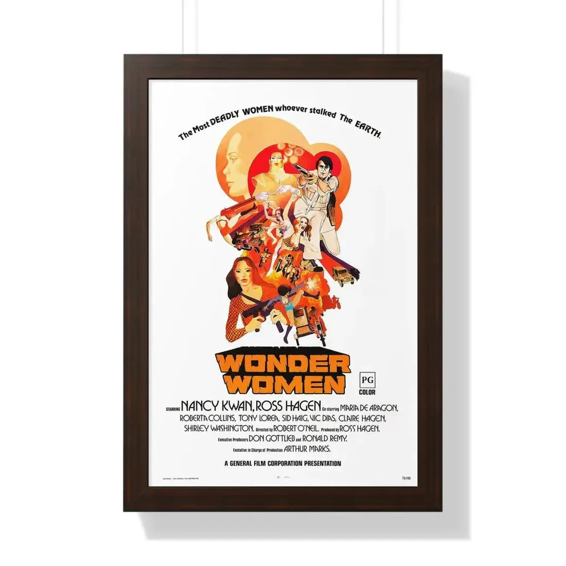 WONDER WOMEN 1973 - Framed Movie Poster 16″ x 24″ Walnut - The Sticker Space