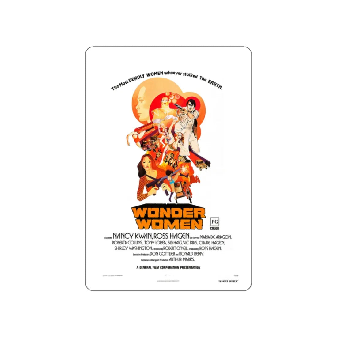 WONDER WOMEN 1973 Movie Poster STICKER Vinyl Die-Cut Decal 2 Inch - The Sticker Space