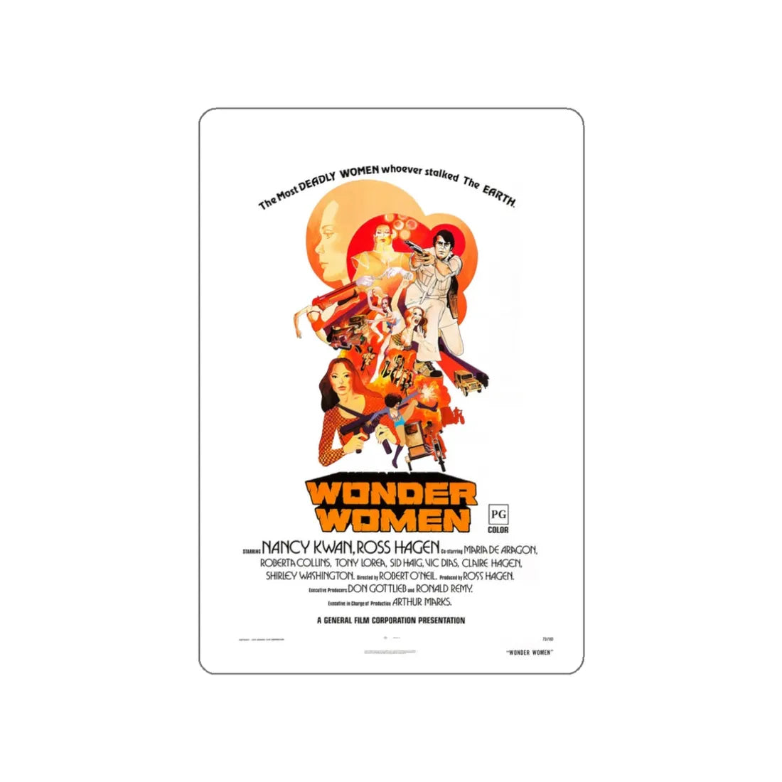 WONDER WOMEN 1973 Movie Poster STICKER Vinyl Die-Cut Decal 3 Inch - The Sticker Space
