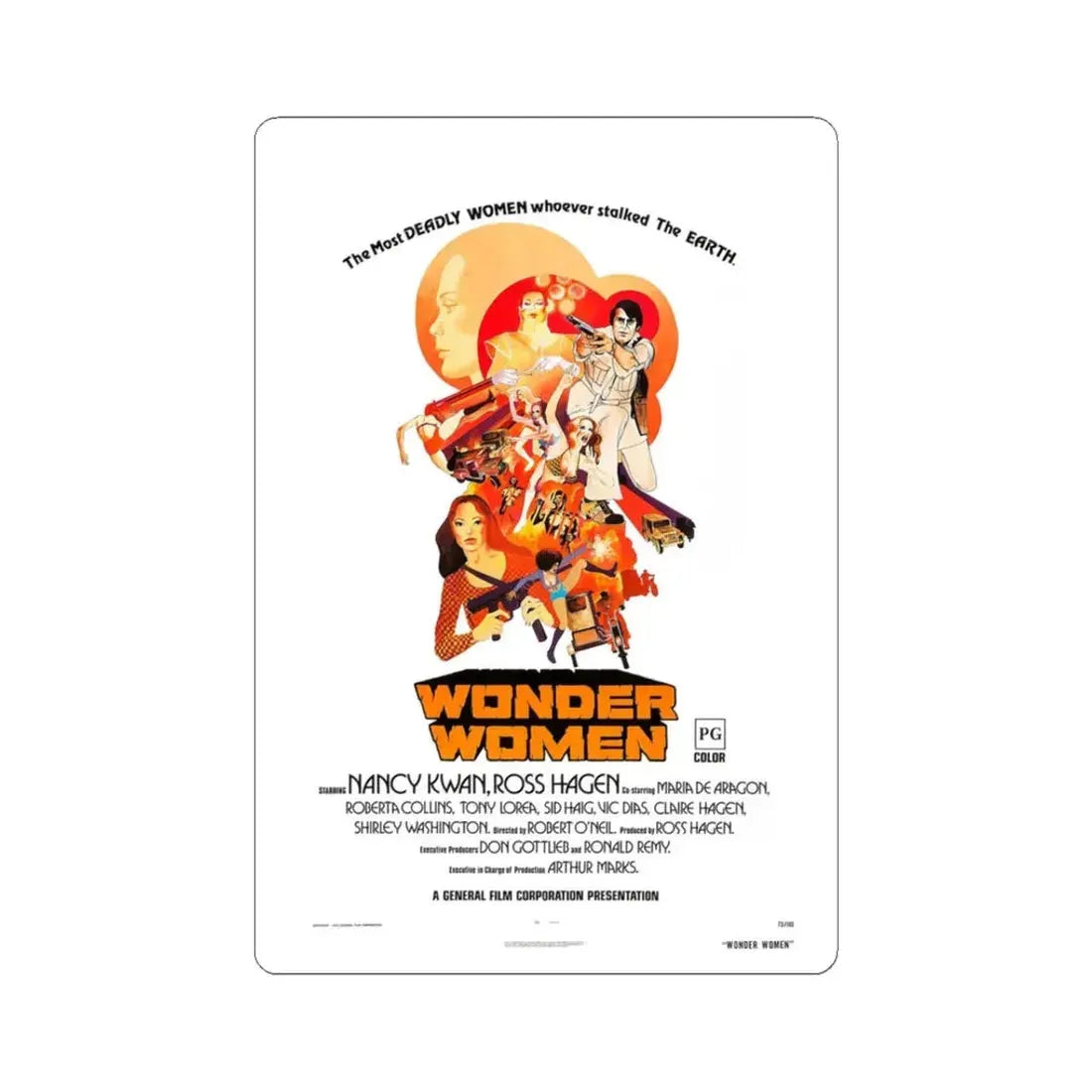 WONDER WOMEN 1973 Movie Poster - STICKER Vinyl Kiss-Cut Decal 3 Inch White - The Sticker Space