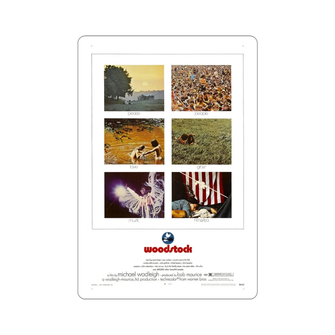 Woodstock 1970 Movie Poster STICKER Vinyl Die-Cut Decal 6 Inch - The Sticker Space