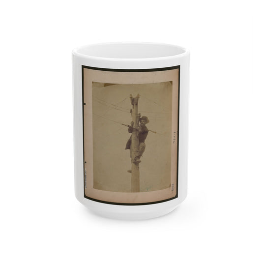 Worker Repairing Telegraph Line (U.S. Civil War) White Coffee Mug-15oz-The Sticker Space