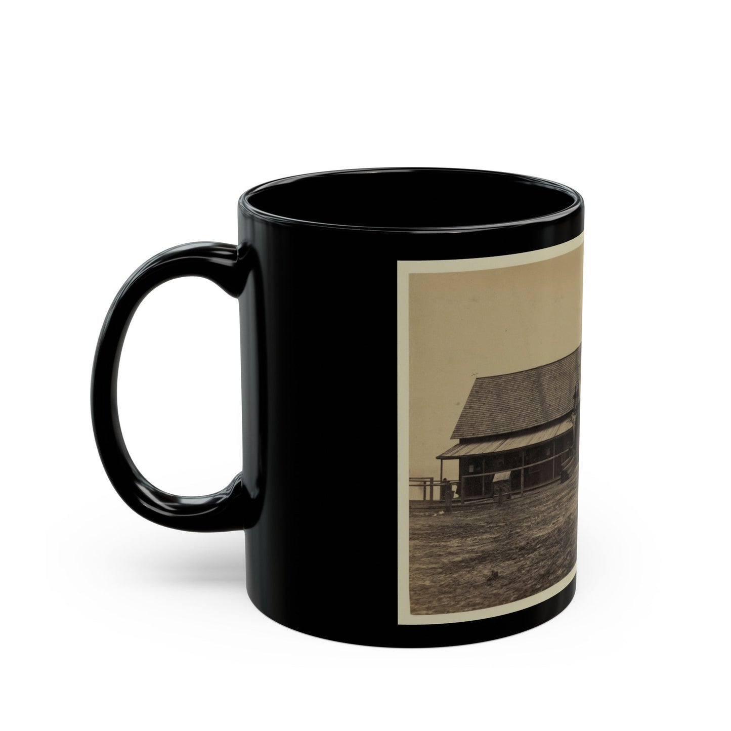 Workers Constructing A Wood Building (U.S. Civil War) Black Coffee Mug-The Sticker Space