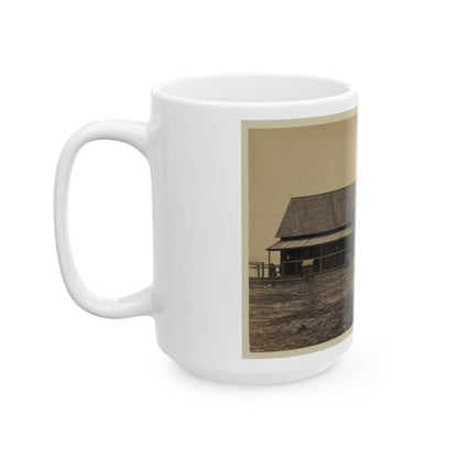 Workers Constructing A Wood Building (U.S. Civil War) White Coffee Mug-The Sticker Space