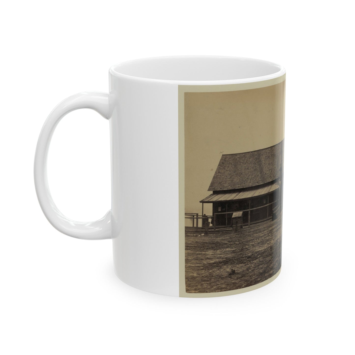 Workers Constructing A Wood Building (U.S. Civil War) White Coffee Mug-The Sticker Space