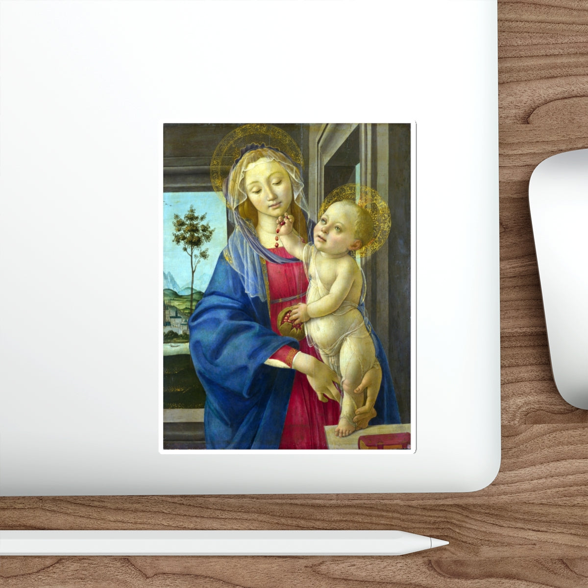 Workshop of Sandro Botticelli - The Virgin and Child with a Pomegranate (Artwork) STICKER Vinyl Die-Cut Decal-The Sticker Space