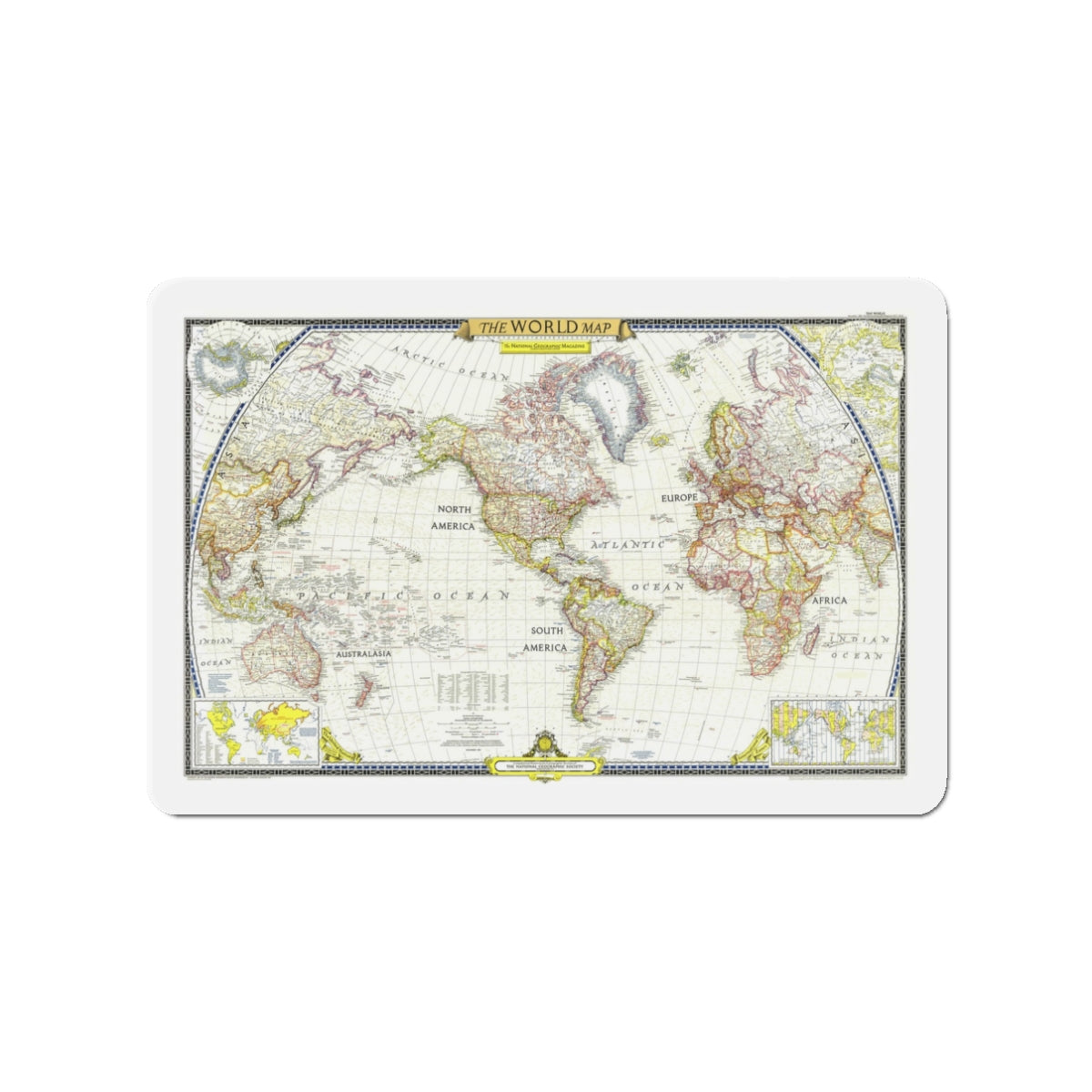 World Map (1951) (Map) Refrigerator Magnet-3" x 3"-The Sticker Space