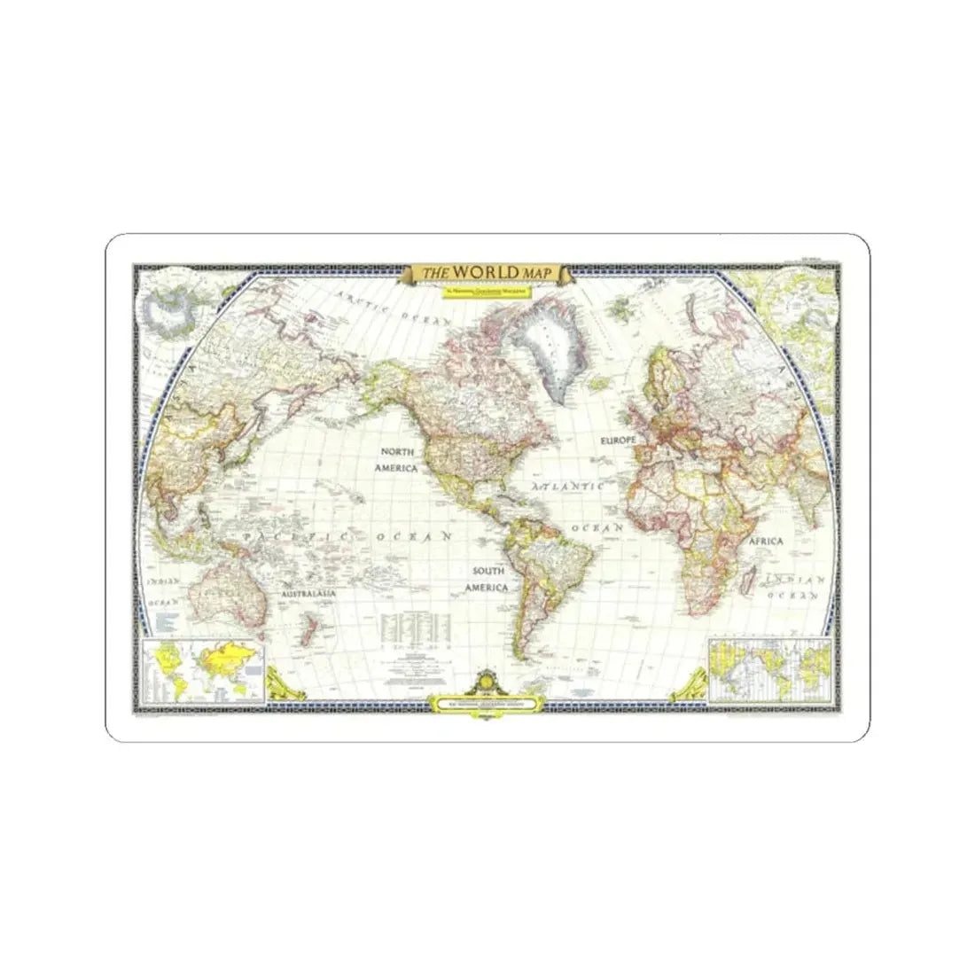 World Map (1951) (Map) STICKER Vinyl Kiss-Cut Decal 2 Inch White - The Sticker Space